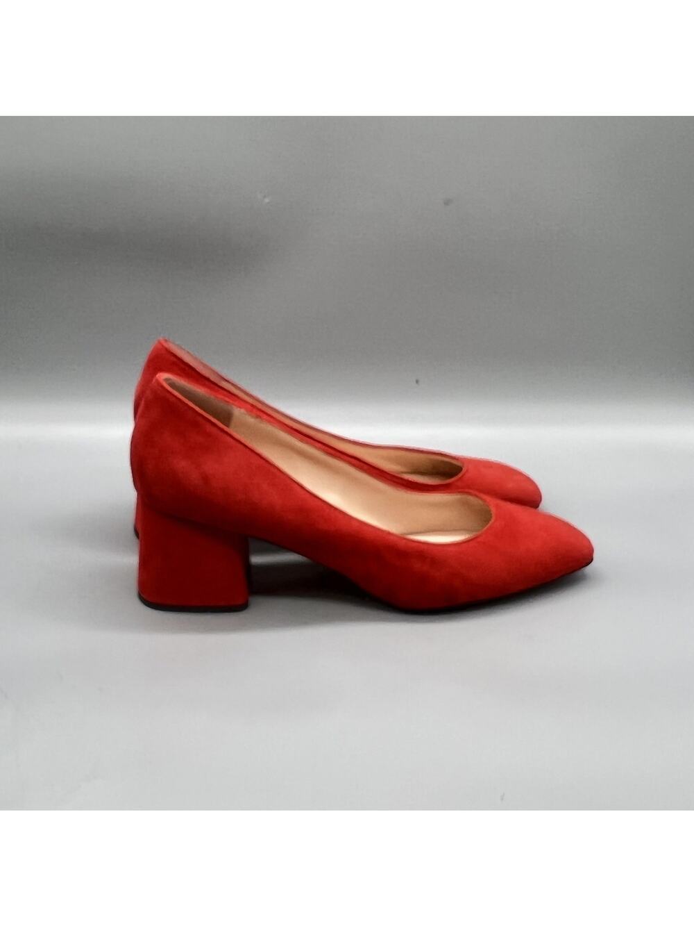 J Crew Shoes Womens 8.5 Red Suede Block Heel Dress Pumps Made Italy Slip On